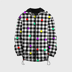 Куртка с капюшоном детская Черно-белая клетка с цветными квадратами, цвет: 3D-черный