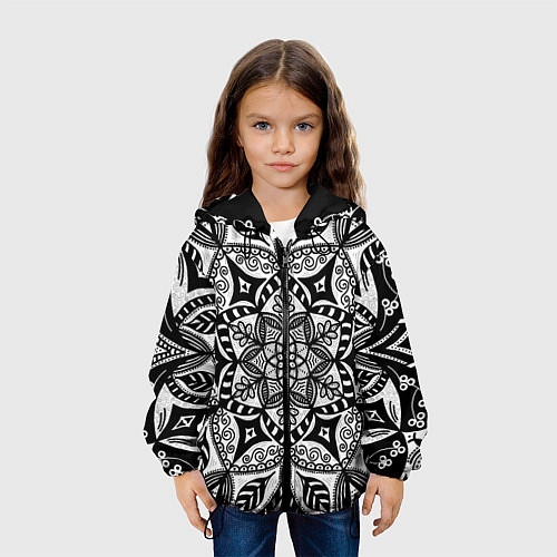 Детская куртка Черно-белая мандала / 3D-Черный – фото 3