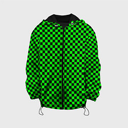 Куртка с капюшоном детская Зелёная шахматка - паттерн, цвет: 3D-черный