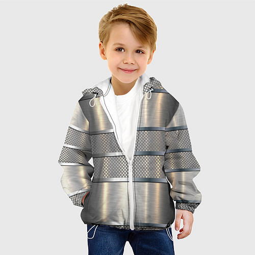 Детская куртка Металлические полосы - текстура алюминия / 3D-Белый – фото 4