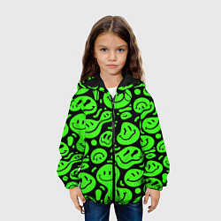 Куртка с капюшоном детская Психоделические смайлы - салатовый неон, цвет: 3D-черный — фото 2