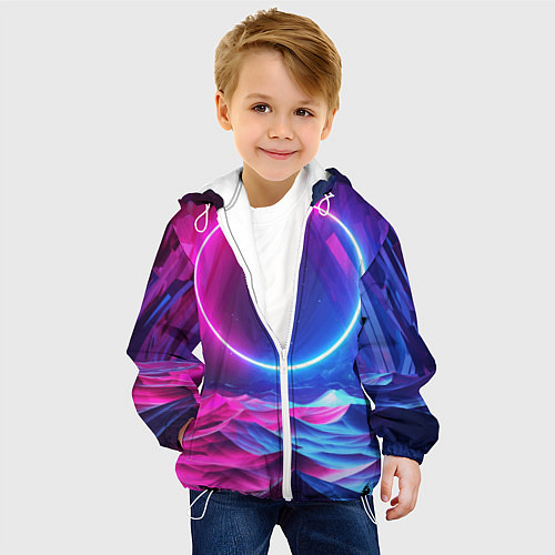 Детская куртка Круг и разноцветные кристаллы - vaporwave / 3D-Белый – фото 4