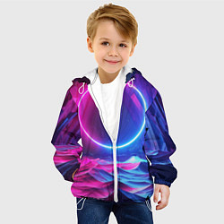 Куртка с капюшоном детская Круг и разноцветные кристаллы - vaporwave, цвет: 3D-белый — фото 2
