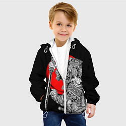 Куртка с капюшоном детская Самурай с мечом на черном фоне, цвет: 3D-белый — фото 2