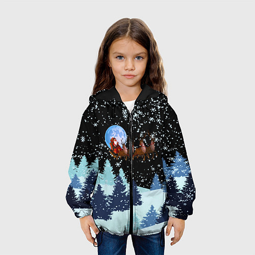 Детская куртка Санта на оленях в ночном небе / 3D-Черный – фото 3
