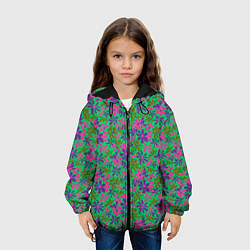 Куртка с капюшоном детская Яркий неоновый цветочный узор, цвет: 3D-черный — фото 2