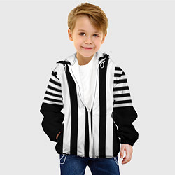 Куртка с капюшоном детская Черно белый узор в полоску, цвет: 3D-белый — фото 2