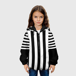 Куртка с капюшоном детская Черно белый узор в полоску, цвет: 3D-черный — фото 2