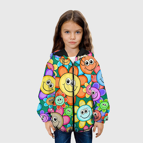 Детская куртка Ромашки - смайлы / 3D-Черный – фото 3