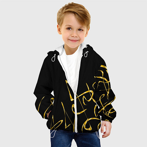 Детская куртка Золотая каллиграфия на черном фоне / 3D-Белый – фото 4