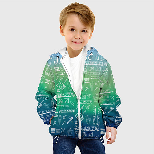Детская куртка Майнкрафт символы на потертом фоне / 3D-Белый – фото 4
