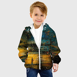 Куртка с капюшоном детская Синие и жёлтые огни и царапины, цвет: 3D-белый — фото 2
