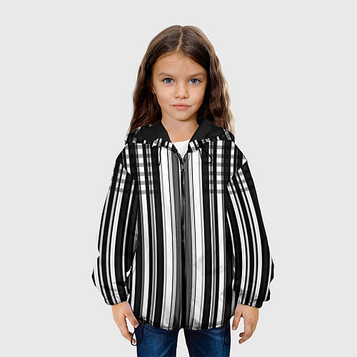 Детская куртка Бело серый полосатый узор / 3D-Черный – фото 3