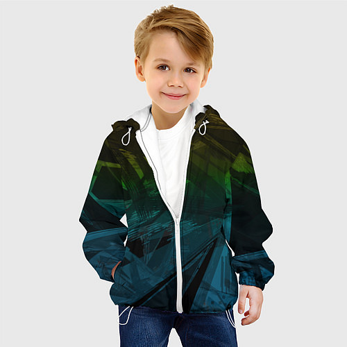 Детская куртка Черный абстрактный узор на сине-зеленом фоне / 3D-Белый – фото 4