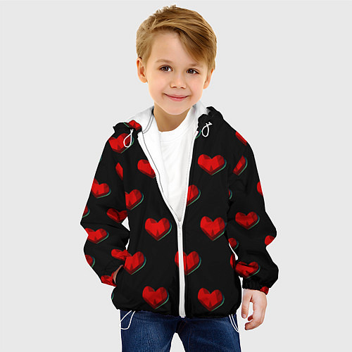 Детская куртка Красные сердца полигоны / 3D-Белый – фото 4