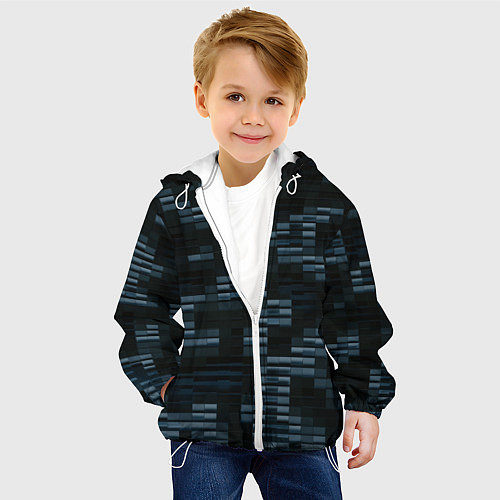 Детская куртка Чёрные и синие блоки во тьме / 3D-Белый – фото 4