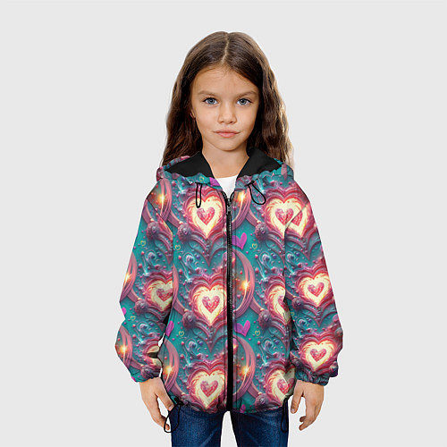 Детская куртка Паттерн пылающие сердца / 3D-Черный – фото 3