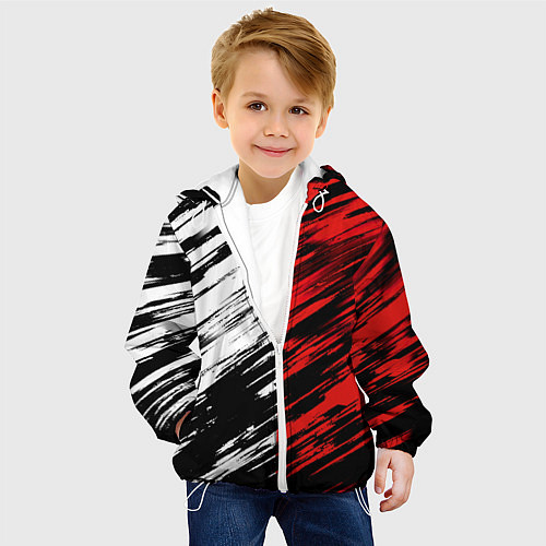 Детская куртка Белые и красные полосы / 3D-Белый – фото 4