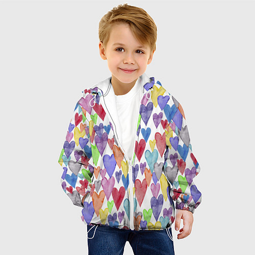 Детская куртка Разноцветные сердечки Калейдоскоп / 3D-Белый – фото 4