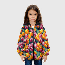 Куртка с капюшоном детская Роскошные тюльпаны, цвет: 3D-черный — фото 2