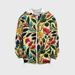 Куртка с капюшоном детская Эффект вышивки цветочная поляна, цвет: 3D-белый