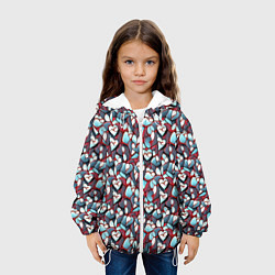 Куртка с капюшоном детская Абстрактный паттерн с сердцами, цвет: 3D-белый — фото 2
