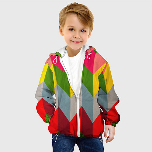 Детская куртка Разноцветный ромбический абстрактный паттерн / 3D-Белый – фото 4