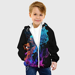 Куртка с капюшоном детская Неоновый цветной дым на черном фоне, цвет: 3D-белый — фото 2