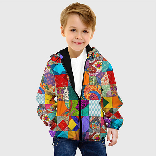 Детская куртка Разноцветные лоскуты / 3D-Черный – фото 4