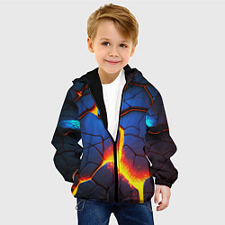 Куртка с капюшоном детская Яркая неоновая лава, разломы, цвет: 3D-черный — фото 2