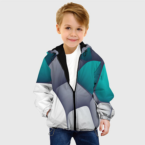 Детская куртка Серо-бело-синий каменный паттерн / 3D-Черный – фото 4