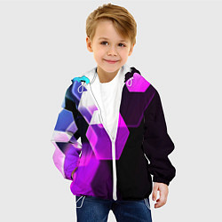 Куртка с капюшоном детская Неоновая нейросеть соты, цвет: 3D-белый — фото 2