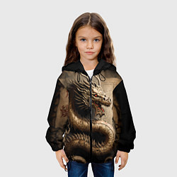 Куртка с капюшоном детская Китайский дракон с открытой пастью, цвет: 3D-черный — фото 2