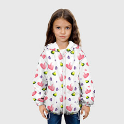 Куртка с капюшоном детская Акварельные сердечки - паттерн, цвет: 3D-белый — фото 2