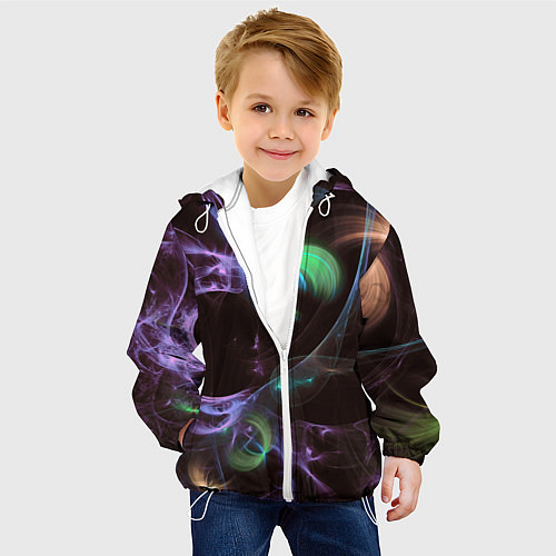 Детская куртка Магические фиолетовые волны и цветные космические / 3D-Белый – фото 4