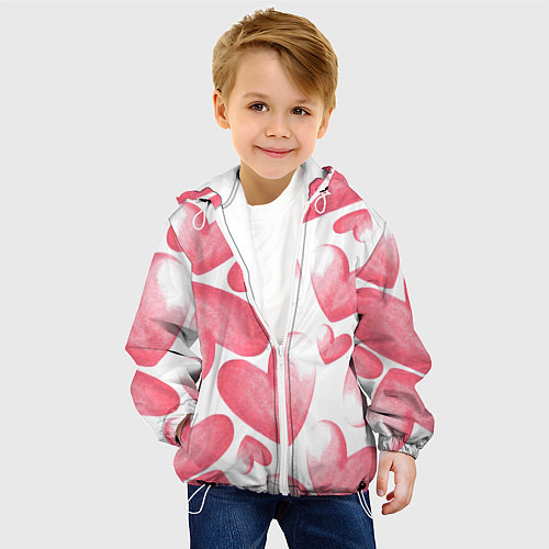 Детская куртка Розовые акварельные сердца - паттерн / 3D-Белый – фото 4