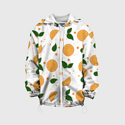 Куртка с капюшоном детская Апельсины с листьями, цвет: 3D-белый