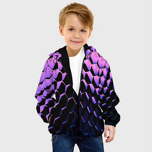 Детская куртка Шестиугольники волны / 3D-Черный – фото 4