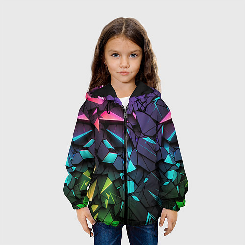 Детская куртка Неоновые абстрактные каменные плиты / 3D-Черный – фото 3