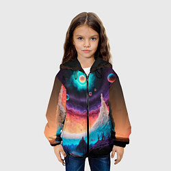 Куртка с капюшоном детская Абстрактный кусок земли со снежным лесом и космосо, цвет: 3D-черный — фото 2