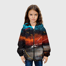 Куртка с капюшоном детская Серый, оранжевый и синий туманы и краски, цвет: 3D-черный — фото 2