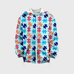 Куртка с капюшоном детская Разноцветный пазл, цвет: 3D-белый
