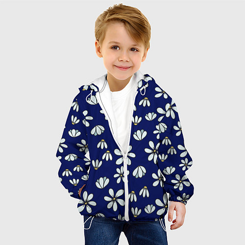 Детская куртка Дудл ромашки на синем фоне - паттерн / 3D-Белый – фото 4