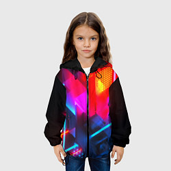 Куртка с капюшоном детская Neon stripes color, цвет: 3D-черный — фото 2