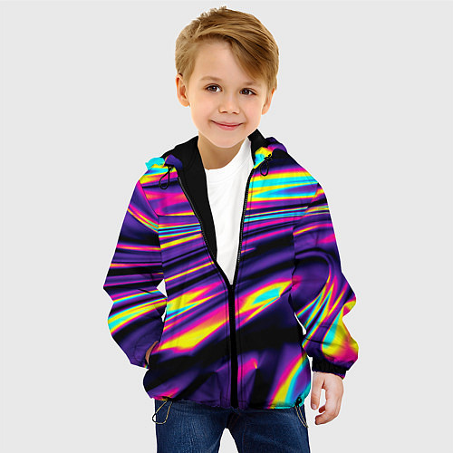 Детская куртка Неоновые разводы цветных красок / 3D-Черный – фото 4