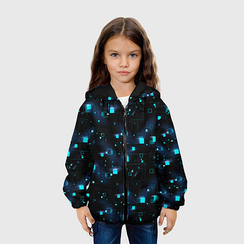 Детская куртка Светящиеся неоновые квадраты / 3D-Черный – фото 3