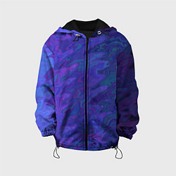 Куртка с капюшоном детская Абстрактный синий разводы, цвет: 3D-черный