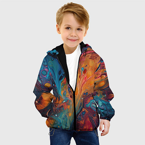 Детская куртка Яркие абстрактные разводы краски / 3D-Черный – фото 4