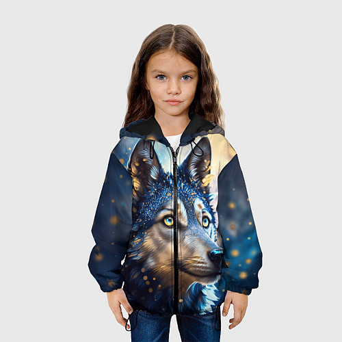 Детская куртка Волк на синем фоне / 3D-Черный – фото 3