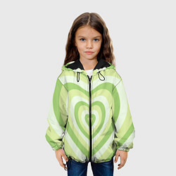 Куртка с капюшоном детская Зеленые сердца - индикид паттерн, цвет: 3D-черный — фото 2